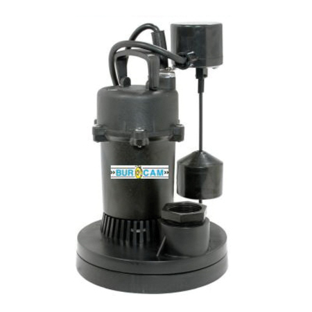 BURCAM Submersible Sump Pump, 9.5 A, 115 V, 1/3 hp, 1-1/4 in Outlet, 18 ft Max Head, 3000 gph, Thermoplastic 300610Z